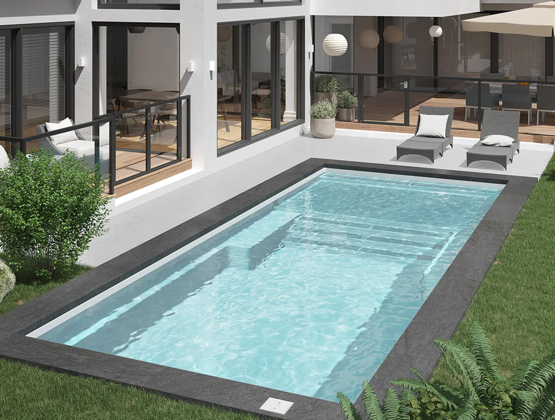 Exemple piscine en fibre de verre couleur Blanc coton