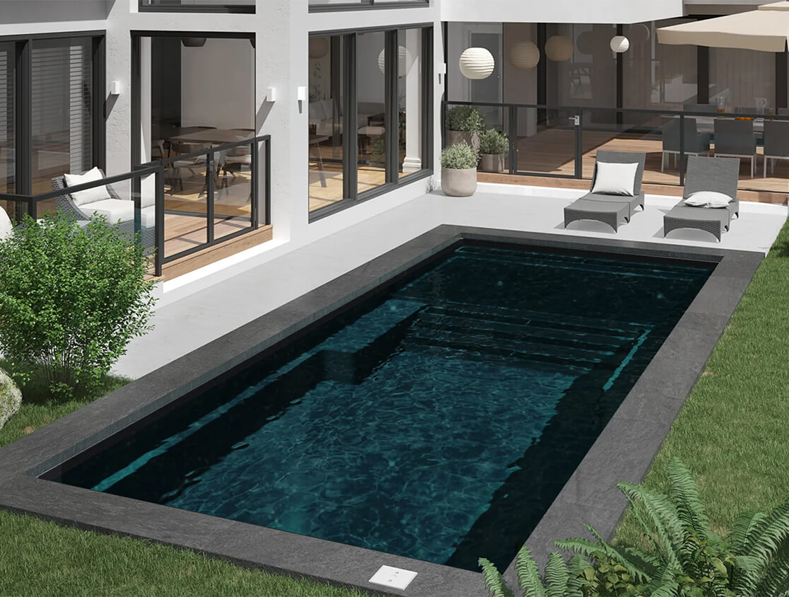 Exemple piscine en fibre de verre couleur Ciel de minuit