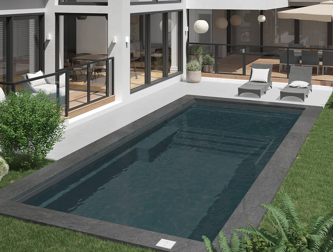 Exemple piscine en fibre de verre couleur Gris lunaire