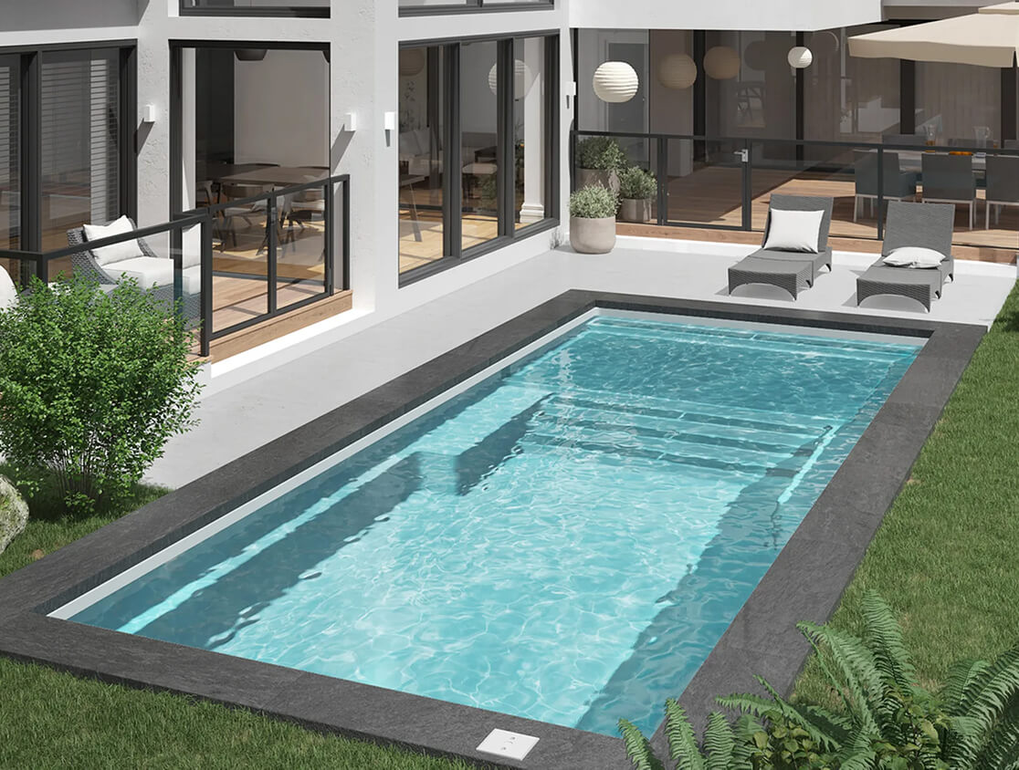 Exemple piscine en fibre de verre couleur Loup gris