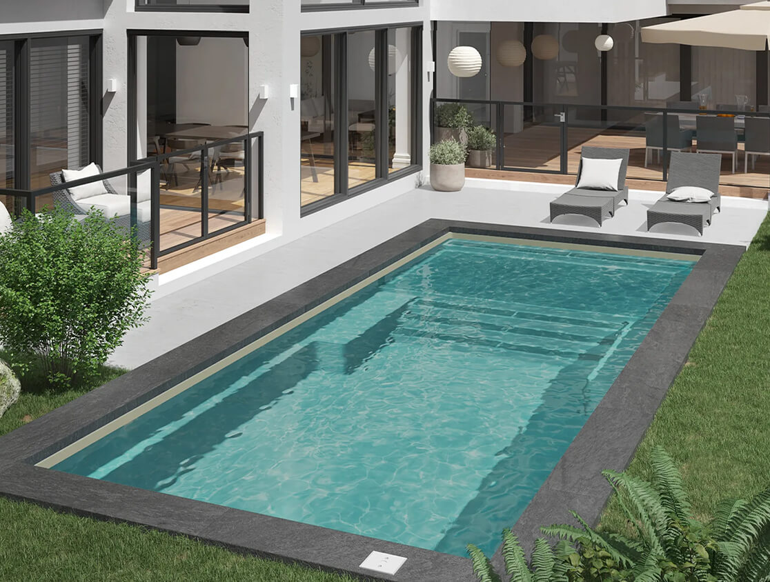 Exemple piscine en fibre de verre couleur Mirage du désert