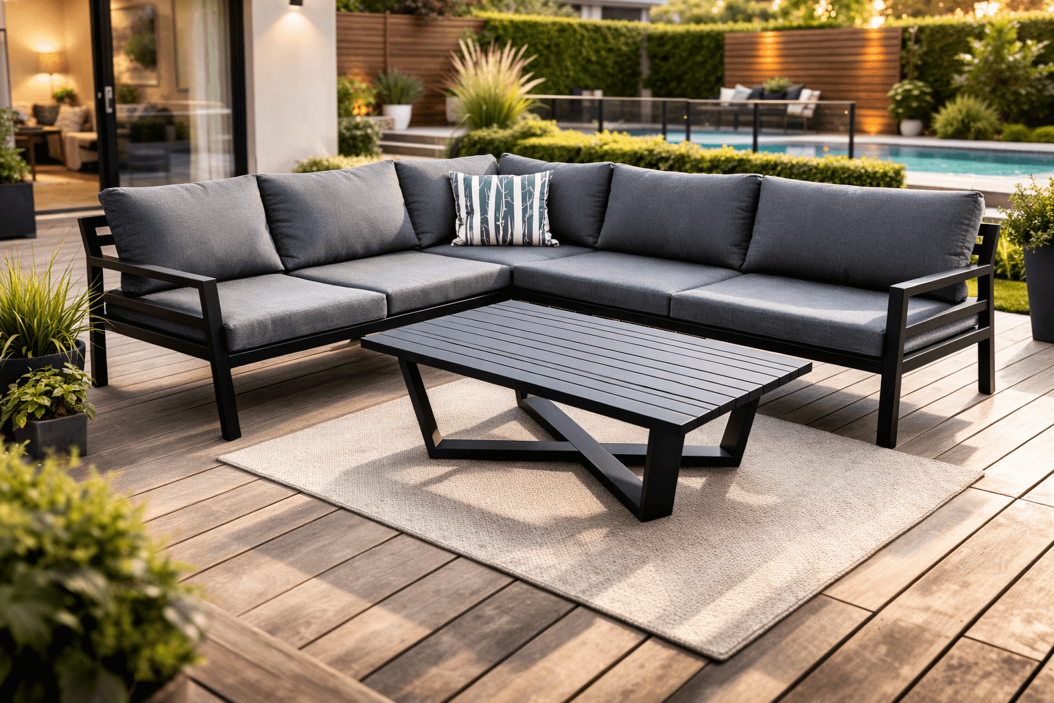 Sectionnel Pinot avec table à café en aluminium noir