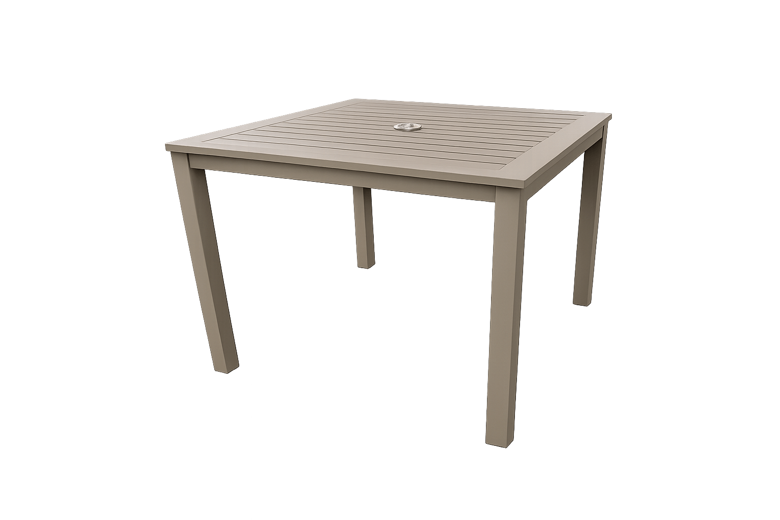 Table carrée en polybois avec trou pour parasol