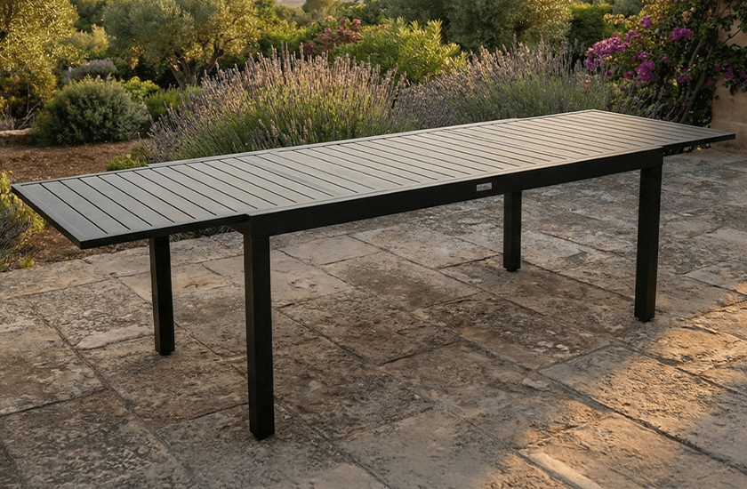 Table extensible Ristorante en aluminium noir avec rallonge pivotante